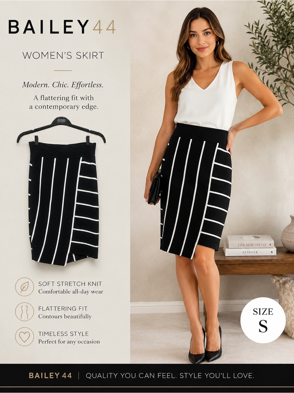 Bailey 44 Black and White Vertical Striped Pencil Skirt